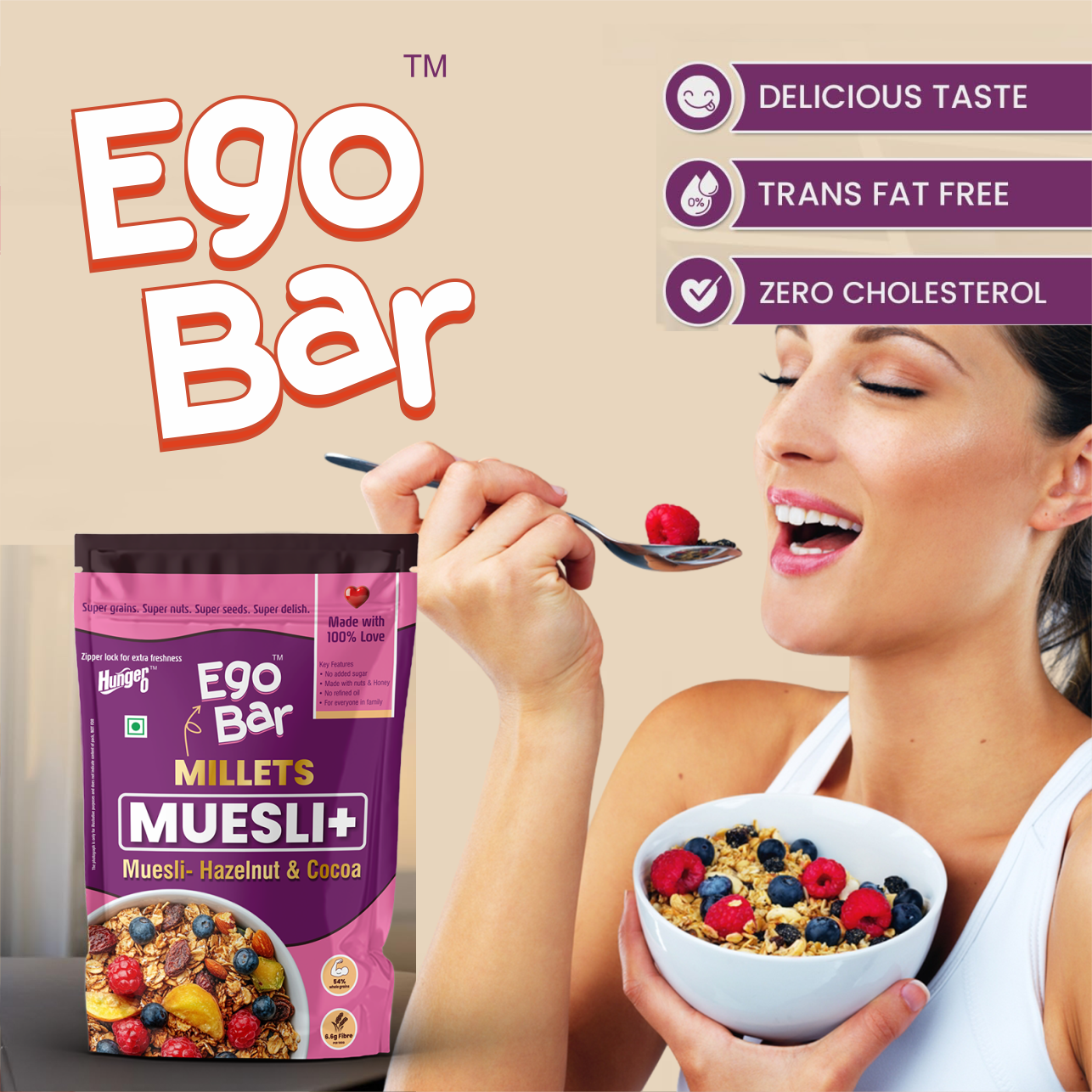 Hunger 0 Ego Bar™ Premium Millet Muesli | No Added Sugar | High Fiber Energy Breakfast