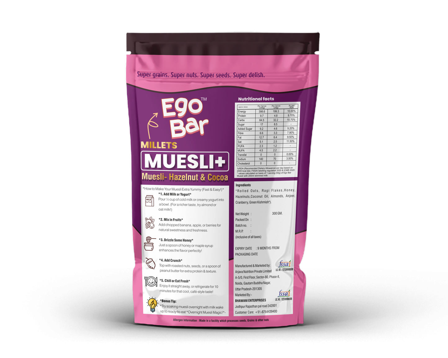 Hunger 0 Ego Bar™ Premium Millet Muesli | No Added Sugar | High Fiber Energy Breakfast