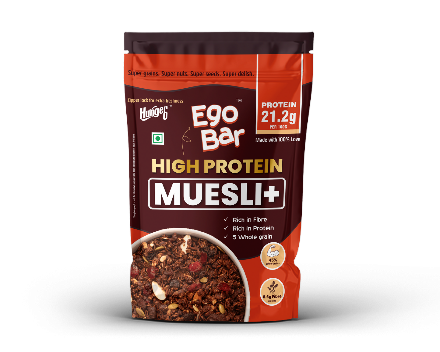Hunger 0 Ego Bar™ High Protein Muesli | No Added Sugar | High Fiber Energy Breakfast