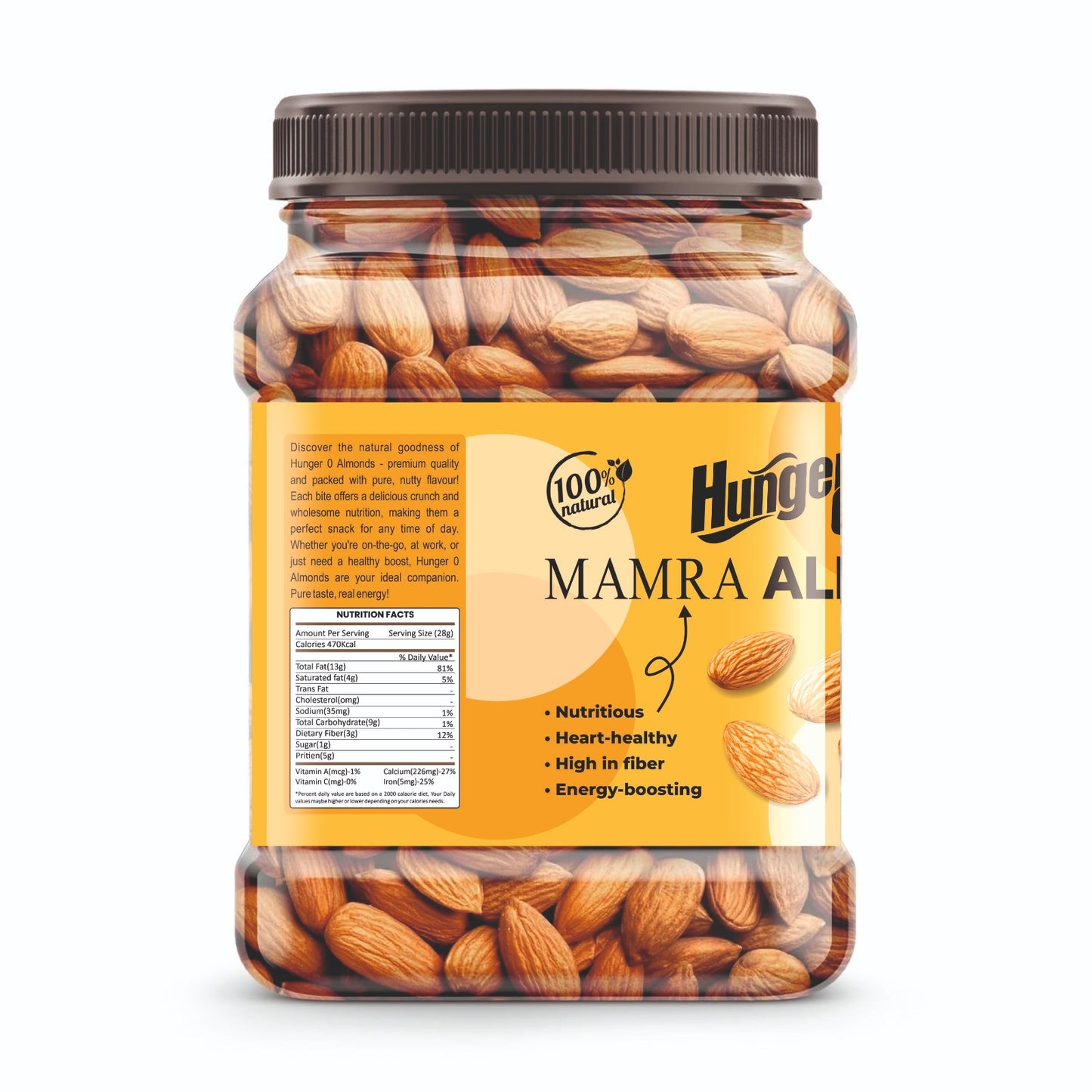 Hunger 0 Mamra Almonds (Badam) Premium Quality | Raw, Natural & Crunchy | Rich in Protein & Healthy Fats