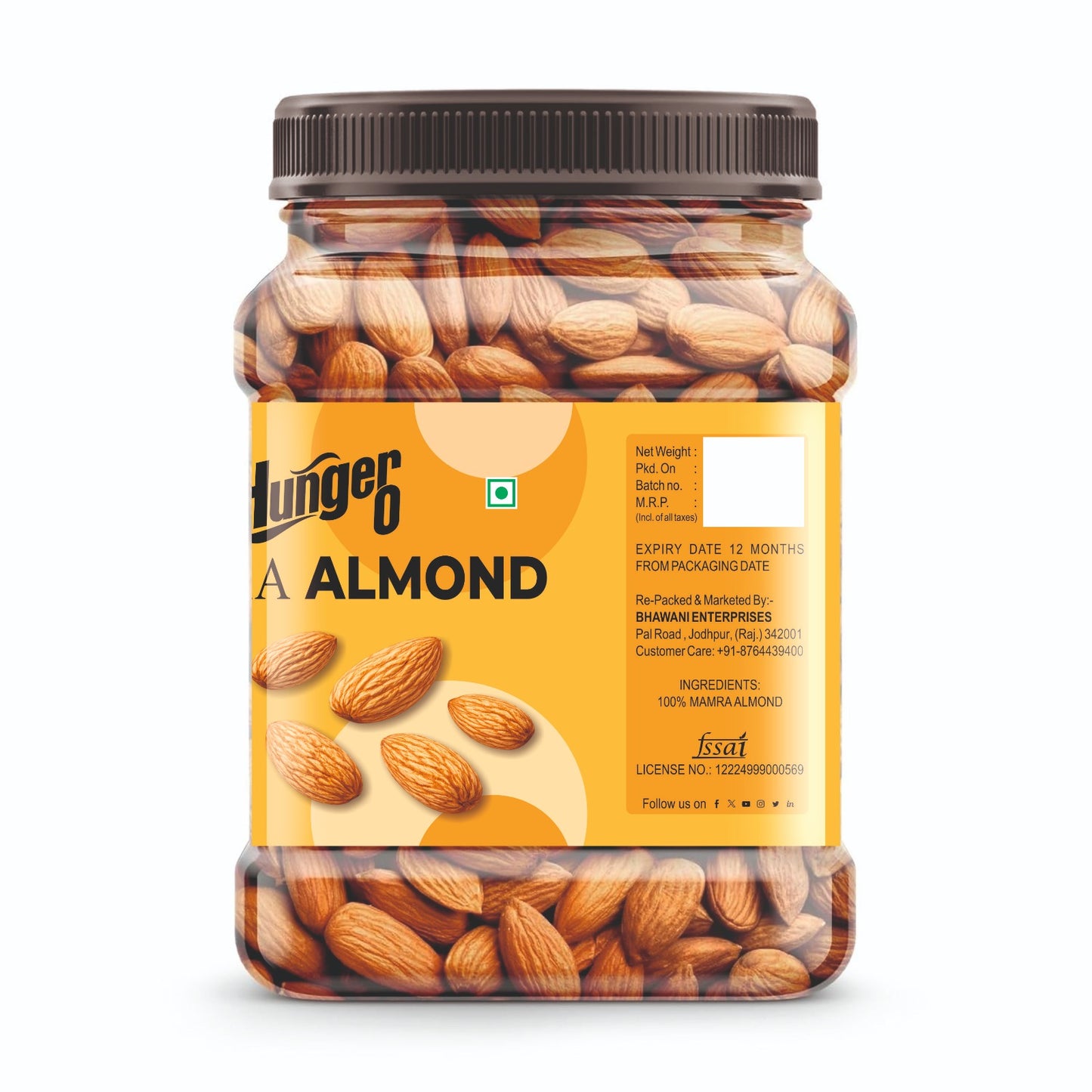 Hunger 0 Mamra Almonds (Badam) Premium Quality | Raw, Natural & Crunchy | Rich in Protein & Healthy Fats
