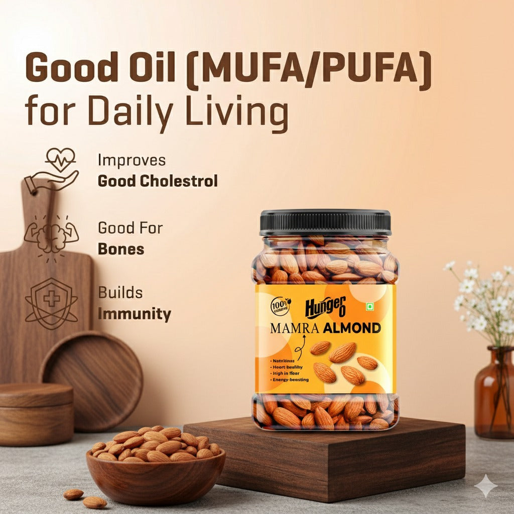 Hunger 0 Mamra Almonds (Badam) Premium Quality | Raw, Natural & Crunchy | Rich in Protein & Healthy Fats